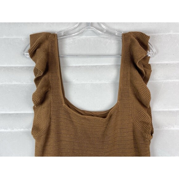 House Of Harlow Knit Dress Large Midi Ruffle Straps Brown Romantic Boho NEW - Picture 10 of 10